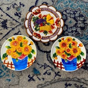 Vintage Fitz & Floyd Handpained 3 Decorated Plates